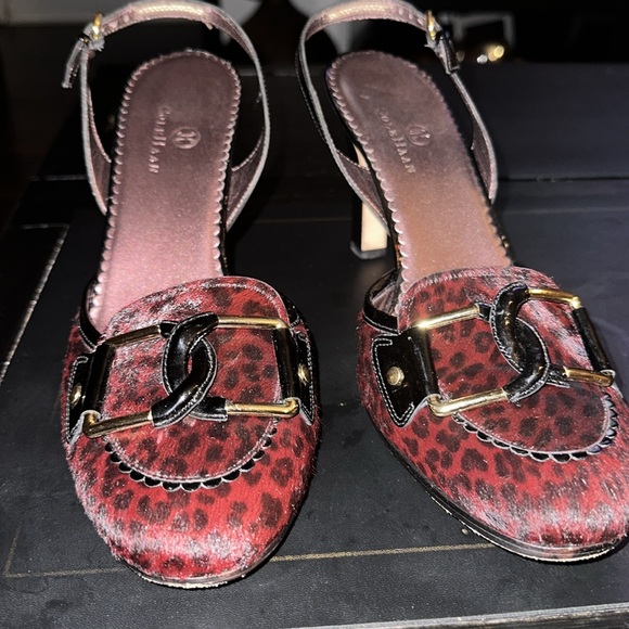 Black and Crimson Cole Haan Haired Sling-backs - Picture 7 of 9